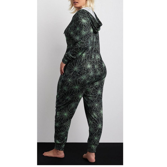 New Torrid 3X/4X Spiderweb Tattoo Punk Goth Hooded One Piece Union Suit Pajamas - Picture 3 of 4